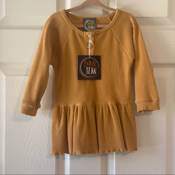 Emma Jean kids girls mustard ribbed peplum long sleeve top - Picture 5 of 6